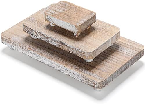 3 Pcs Wooden Display Risers, 12 x 6.7, 8 x 4.7, 4 x 2.8 in, White in White