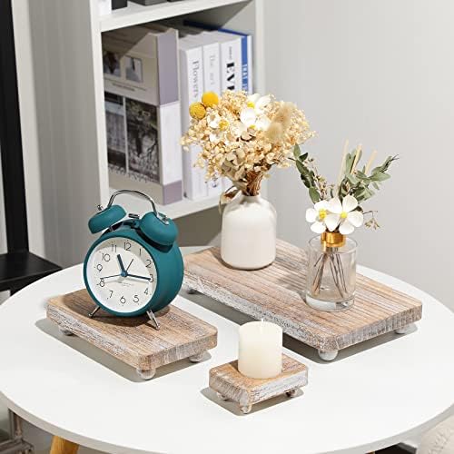 3 Pcs Wooden Display Risers, 12 x 6.7, 8 x 4.7, 4 x 2.8 in, White in White, alternate view 2