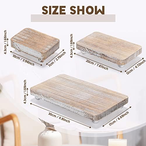 3 Pcs Wooden Display Risers, 12 x 6.7, 8 x 4.7, 4 x 2.8 in, White in White, alternate view 3