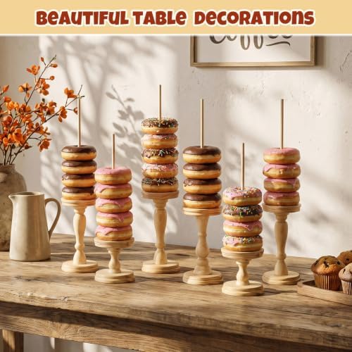 3 Pcs Wooden Donut Stand for Dessert Table 19.5"/17"/14.6" Farmhouse Unfinished Wood Donut Holder Display, alternate view 2