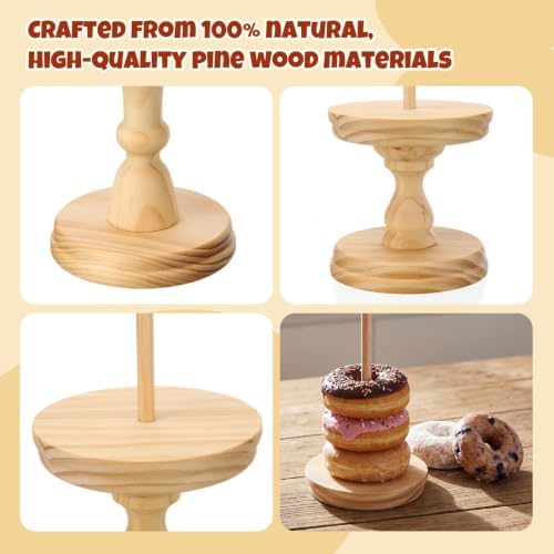 3 Pcs Wooden Donut Stand for Dessert Table 19.5"/17"/14.6" Farmhouse Unfinished Wood Donut Holder Display, alternate view 4