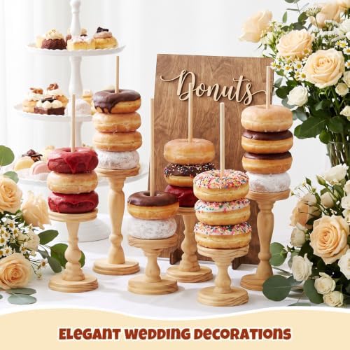 3 Pcs Wooden Donut Stand for Dessert Table 19.5"/17"/14.6" Farmhouse Unfinished Wood Donut Holder Display, alternate view 6