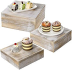 3 Pcs Wooden Risers for Display Square Cake Stand in Whitewashed