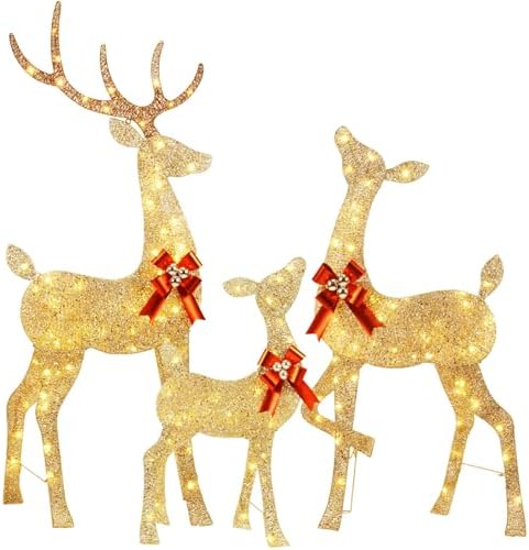 3-Piece 2.5D Christmas Reindeer Family, 66-in Lighted Glitter Deer in 2.5D Family