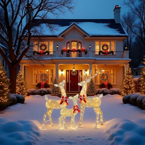 3-Piece 2.5D Christmas Reindeer Family, 66-in Lighted Glitter Deer in 2.5D Family, alternate view 2