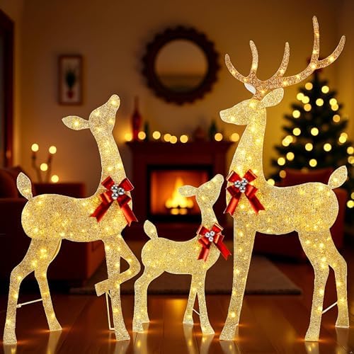 3-Piece 2.5D Christmas Reindeer Family, 66-in Lighted Glitter Deer in 2.5D Family, alternate view 3