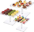 3 Piece Acrylic Cupcake Stand, Acrylic Dessert Table Display Set Clear Square Serving Trays Buffet Risers for