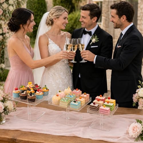 3 Piece Acrylic Cupcake Stand, Acrylic Dessert Table Display Set Clear Square Serving Trays Buffet Risers for, alternate view