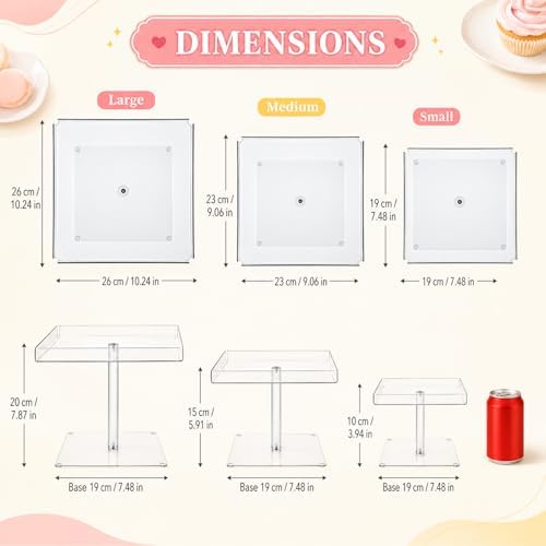 3 Piece Acrylic Cupcake Stand, Acrylic Dessert Table Display Set Clear Square Serving Trays Buffet Risers for, alternate view