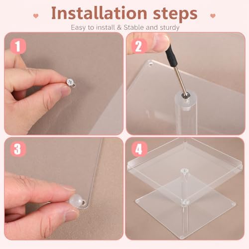 3 Piece Acrylic Cupcake Stand, Acrylic Dessert Table Display Set Clear Square Serving Trays Buffet Risers for, alternate view