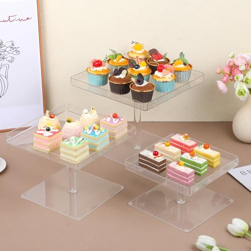 3 Piece Acrylic Cupcake Stand, Acrylic Dessert Table Display Set Clear Square Serving Trays Buffet Risers for, alternate view