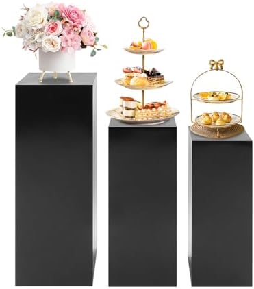 3-Piece Black Iron Pedestal Display Stands 23.6 25.6 31.5in 110lb in black