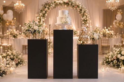 3-Piece Black Iron Pedestal Display Stands 23.6 25.6 31.5in 110lb in black, alternate view 2