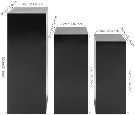 3-Piece Black Iron Pedestal Display Stands 23.6 25.6 31.5in 110lb in black, alternate view 3