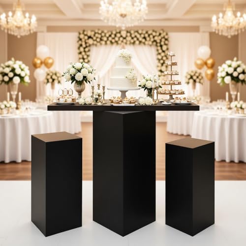 3-Piece Black Iron Pedestal Display Stands 23.6 25.6 31.5in 110lb in black, alternate view 6