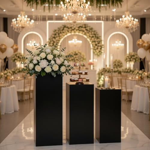 3-Piece Black Iron Pedestal Display Stands 23.6 25.6 31.5in 110lb in black, alternate view 7