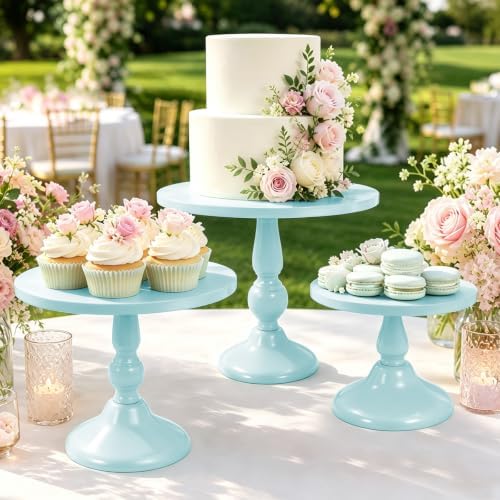 3 Piece Blue Cake Stand Set 8/10/12 Inch Metal Round Cupcake Stands Dessert Table Display Holders for Wedding, alternate view