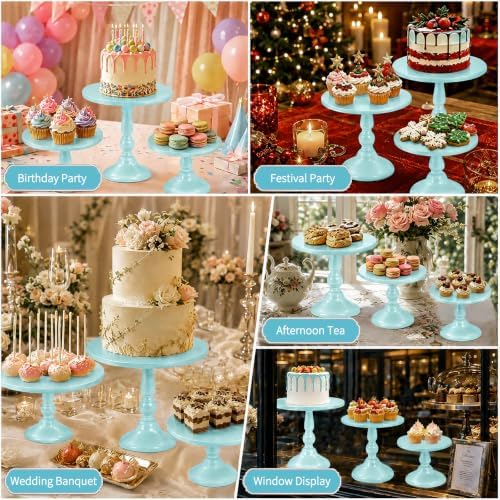 3 Piece Blue Cake Stand Set 8/10/12 Inch Metal Round Cupcake Stands Dessert Table Display Holders for Wedding, alternate view