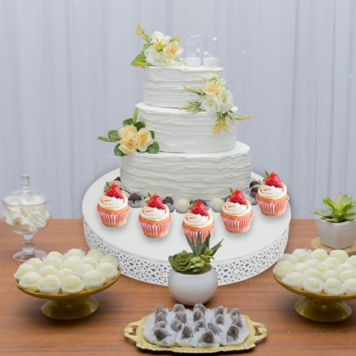 3 Piece Cake Stands Set 16'' 14'' 12'' Round Metal Cake Stands Cupcake Stand Riser Pastry Candy Display Plate, alternate view