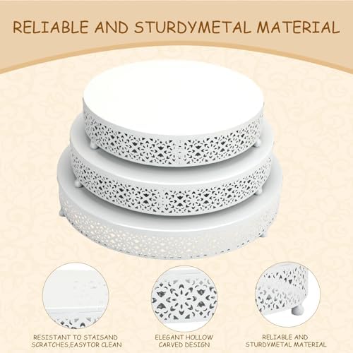 3 Piece Cake Stands Set 16'' 14'' 12'' Round Metal Cake Stands Cupcake Stand Riser Pastry Candy Display Plate, alternate view