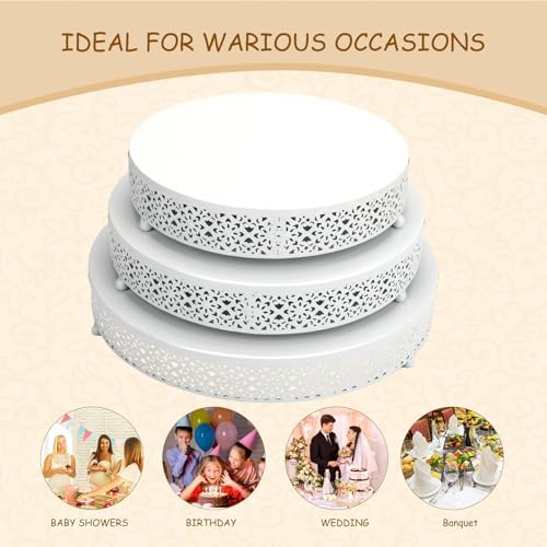 3 Piece Cake Stands Set 16'' 14'' 12'' Round Metal Cake Stands Cupcake Stand Riser Pastry Candy Display Plate, alternate view