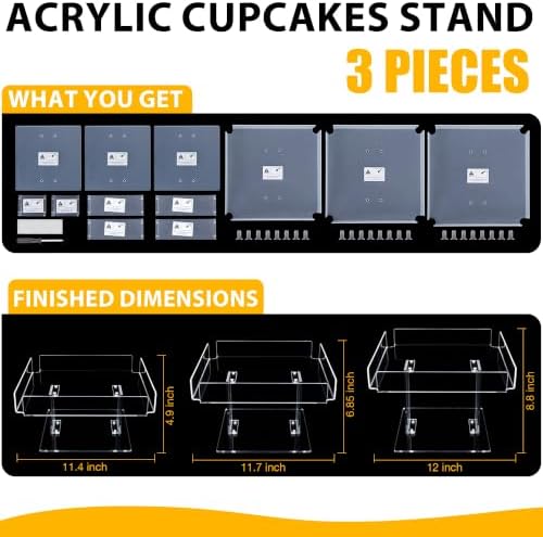 3 Piece Clear Acrylic Dessert Table Display Set,12IN Display Set in Clear, alternate view 2