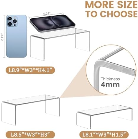 3-Piece Clear Acrylic Display Risers in 3 Sizes for Collectibles, alternate view 3