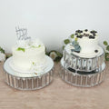 3-Piece Crystal Pendant Silver Metal Cake Stands, Stackable Round Dessert Display Trays with Mirror Top - 9"