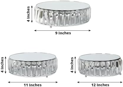 3-Piece Crystal Pendant Silver Metal Cake Stands, Stackable Round Dessert Display Trays with Mirror Top - 9", alternate view