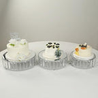 3-Piece Crystal Pendant Silver Metal Cake Stands, Stackable Round Dessert Display Trays with Mirror Top - 9", alternate view
