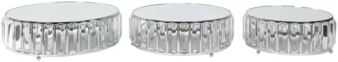 3-Piece Crystal Pendant Silver Metal Cake Stands, Stackable Round Dessert Display Trays with Mirror Top - 9", alternate view