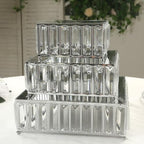 3-Piece Crystal Pendant Square Cake Stand Set, Silver Metal Dessert Display Trays with Mirror Tops - 7", 10", alternate view