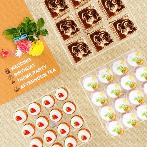 3 Piece Cupcake Stand, Acrylic Dessert Table Display Set, Clear Square Serving Trays for Birthday, Wedding, Baby, alternate