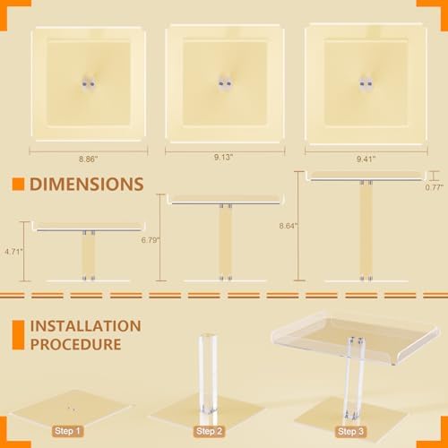 3 Piece Cupcake Stand, Acrylic Dessert Table Display Set, Clear Square Serving Trays for Birthday, Wedding, Baby, alternate