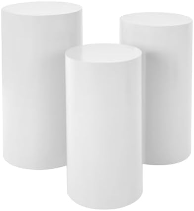 3-Piece Cylinder Pedestal Stand Set White Iron Wedding Decor in White