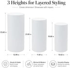 3-Piece Cylinder Pedestal Stand Set White Iron Wedding Decor in White, alternate view 2