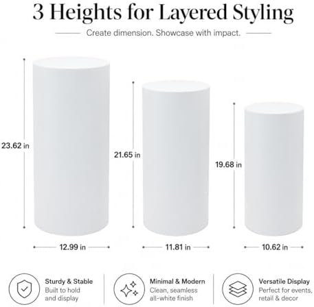 3-Piece Cylinder Pedestal Stand Set White Iron Wedding Decor in White, alternate view 2
