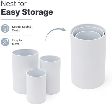 3-Piece Cylinder Pedestal Stand Set White Iron Wedding Decor in White, alternate view 6