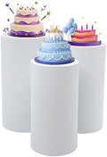 3-Piece Cylindrical Wedding Cake Stand Set, 3 Size White Round Pedestals (20''/22''/24'') for Weddings