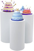 3-Piece Cylindrical Wedding Cake Stand Set, 3 Size White Round Pedestals (20''/22''/24'') for Weddings