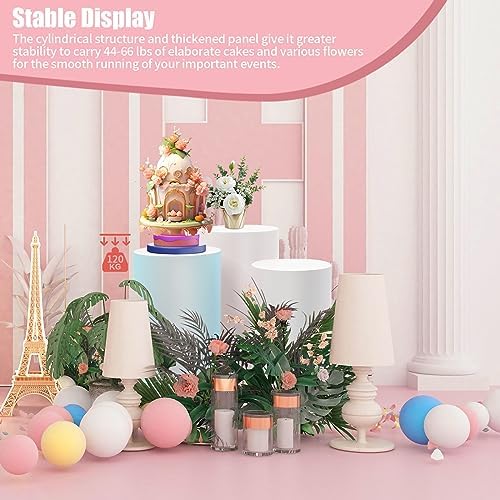 3-Piece Cylindrical Wedding Cake Stand Set, 3 Size White Round Pedestals (20''/22''/24'') for Weddings, alternate view 5