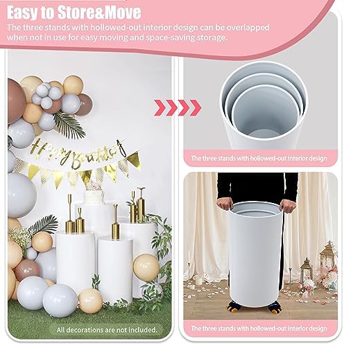 3-Piece Cylindrical Wedding Cake Stand Set, 3 Size White Round Pedestals (20''/22''/24'') for Weddings, alternate view 6