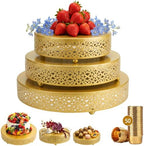 3-Piece Gold Cake Stand Set (8", 10", 12"), Elegant Metal Round Dessert Display Pedestals, Versatile Cupcake
