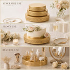 3-Piece Gold Cake Stand Set (8", 10", 12"), Elegant Metal Round Dessert Display Pedestals, Versatile Cupcake, alternate view