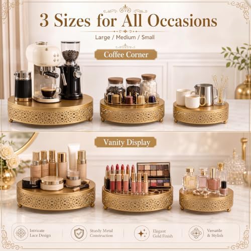 3-Piece Gold Cake Stand Set (8", 10", 12"), Elegant Metal Round Dessert Display Pedestals, Versatile Cupcake, alternate view