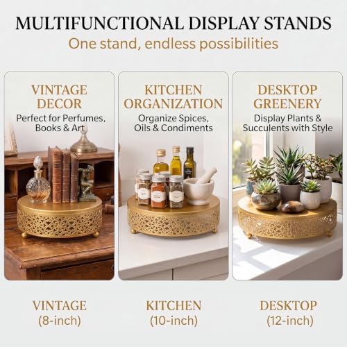3-Piece Gold Cake Stand Set (8", 10", 12"), Elegant Metal Round Dessert Display Pedestals, Versatile Cupcake, alternate view