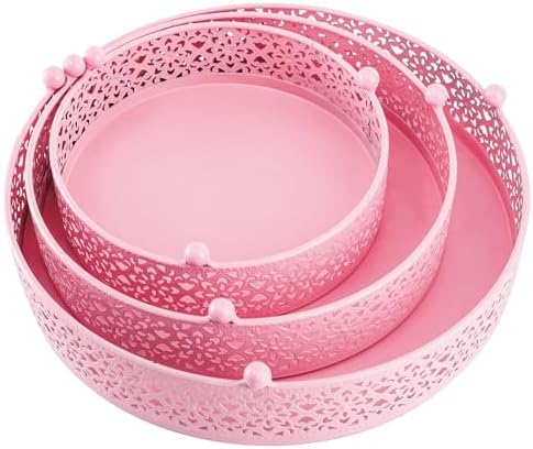 3-Piece Metal Cake Stand Set, Pink Round Cake Stand, Dessert Cupcake Pastry Candy Display Plate for Wedding, alternate view 4