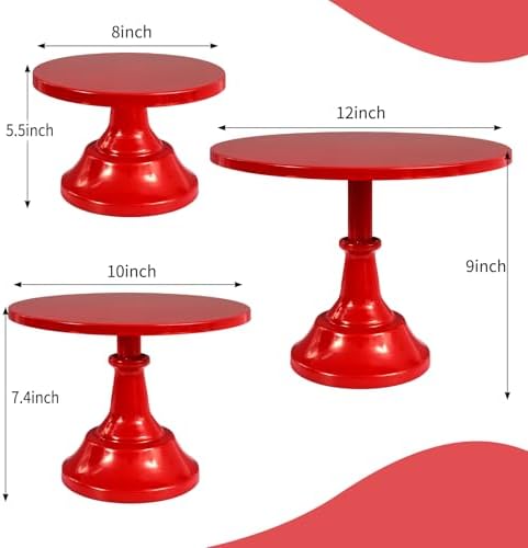 3 Piece Red Cake Stand,8/10/12 Inch, Metal Round Cake Holder in Red, alternate view 3