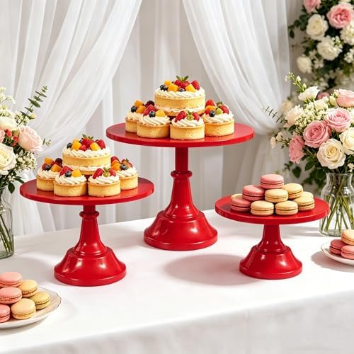 3 Piece Red Cake Stand,8/10/12 Inch, Metal Round Cake Holder in Red, alternate view 5
