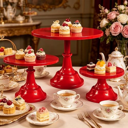 3 Piece Red Cake Stand,8/10/12 Inch, Metal Round Cake Holder in Red, alternate view 6